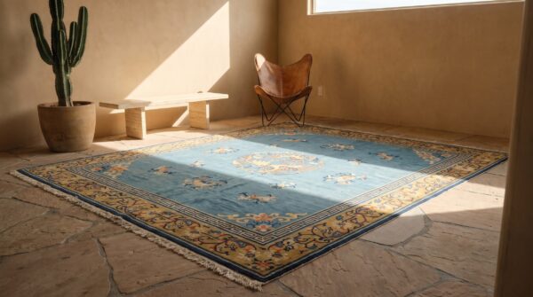 Room size early 20th century floral light blue antique chinese peking animal rug 9 Room size early 20th century floral light blue antique chinese peking animal rug (sku 22950) - room view