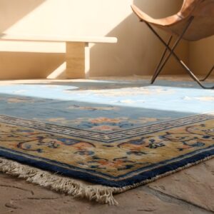Room Size Early 20th Century Floral Light Blue Antique Chinese Peking Animal Rug (SKU 22950) - in-room detail