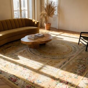 Room Size Antique Floral With Geometric Medallion Design French Aubusson Rug (SKU 25631) - room view