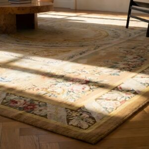 Room Size Antique Floral With Geometric Medallion Design French Aubusson Rug (SKU 25631) - in-room detail