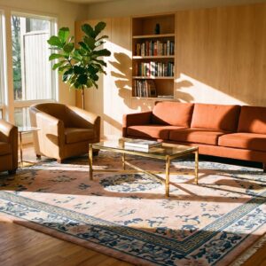 Room Size Floral Medallion Design Antique Peking Wool Chinese Coral Rug (SKU 25271) - room view