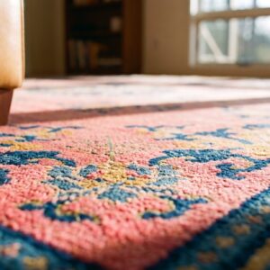 Room Size Floral Medallion Design Antique Peking Wool Chinese Coral Rug (SKU 25271) - in-room detail