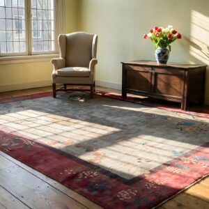 Room Size Gray Background Color Antique Wool Pile Chinese Deco Rug (SKU 25675) - room view