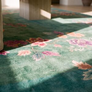 Antique Room Size Wool Pile Green Color Hand Knotted Chinese Art Deco Carpet (SKU 23664) - in-room detail