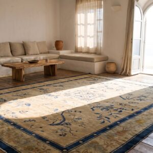 Room Size Ivory Antique 1920s Rectangle Chinese Knotted Wool Rug (SKU 22705) - room view