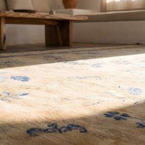 Room Size Ivory Antique 1920s Rectangle Chinese Knotted Wool Rug (SKU 22705) - in-room detail