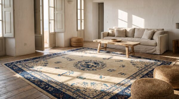 Room size antique ivory chinese food dog design peking animal rug (sku 23001) - room view