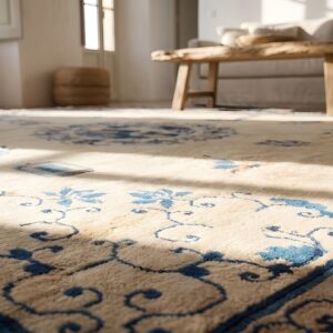 Room Size Antique Ivory Chinese Food Dog Design Peking Animal Rug (SKU 23001) - in-room detail