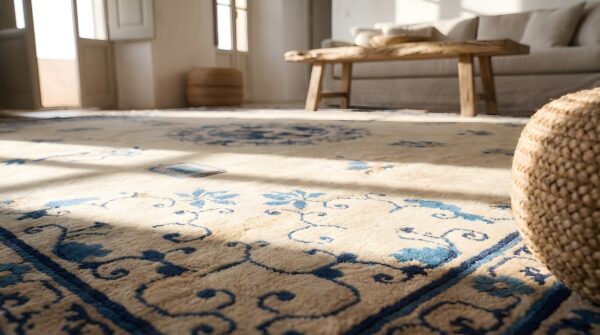 Room size antique ivory chinese food dog design peking animal rug (sku 23001) - in-room detail