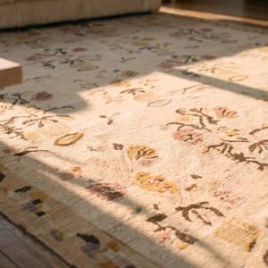 Room Size Antique Light Ivory Color Floral Flatwoven Bessarabian Kilim Rug (SKU 25520) - in-room detail