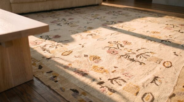 Room size antique light ivory color floral flatwoven bessarabian kilim rug 8 Room size antique light ivory color floral flatwoven bessarabian kilim rug (sku 25520) - in-room detail