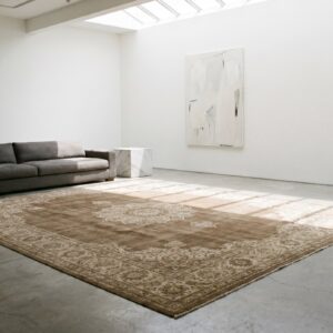 Room Size Neutral Brown Earth Tone Color Antique Agra Area Rug (SKU 18283) - room view