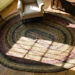 Room Size Oval American Antique Braided Modernist Area Rug (SKU 24953) - styled overhead view