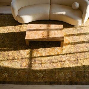 Antique Room Size Persian Sultanabad Hand Knotted Medallion Rug (SKU 24785) - styled overhead view
