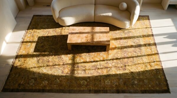 Antique room size persian sultanabad hand knotted medallion rug 2 Antique room size persian sultanabad hand knotted medallion rug (sku 24785) - styled overhead view