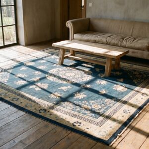 Room Size Rectangle Chinese - Peking Blue Knotted Wool 1900s Antique Rug (SKU 22952) - room view
