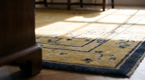 Room size rectangle wool ivory chinese - peking 1880s antique knotted rug 11 Room size rectangle wool ivory chinese - peking 1880s antique knotted rug (sku 24740) - in-room detail