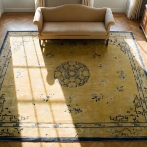 Room Size Rectangle Wool Ivory Chinese - Peking 1880s Antique Knotted Rug (SKU 24740) - styled overhead view