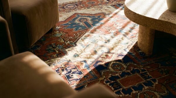 Room size antique red geometric medallion design persian serapi heriz rug 6 Room size antique red geometric medallion design persian serapi heriz rug (sku 25422) - in-room detail