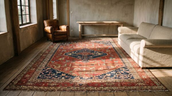 Room size red antique late 19th century persian serapi heriz carpet (sku 19893) - room view