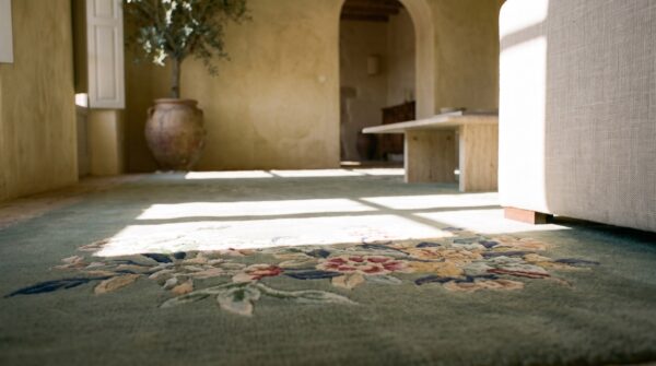 Room size antique soft blue gray color art deco chinese rug 4 Room size antique soft blue gray color art deco chinese rug (sku 20939) - in-room detail
