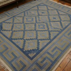 Room Size Antique Tribal Geometric Pattern Cotton Dhurrie Flatweave Rug (SKU 24159) - in-room detail