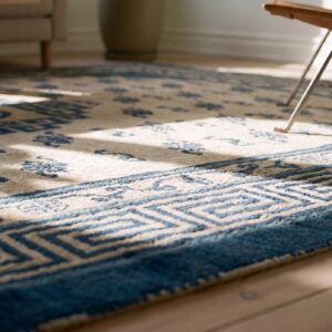 Antique Room Size White and Blue Color Mongolian Medallion Rug (SKU 20952) - in-room detail