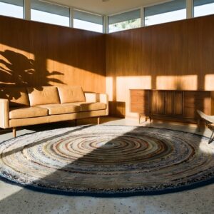 Antique Round Braided American USA Allover Geometric Hand Knotted Pile Rug (SKU 23255) - room view