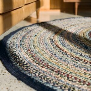 Antique Round Braided American USA Allover Geometric Hand Knotted Pile Rug (SKU 23255) - in-room detail