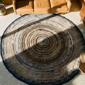 Antique Round Braided American USA Allover Geometric Hand Knotted Pile Rug (SKU 23255) - styled overhead view
