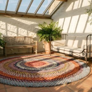 Antique Round Braided American USA Geometric Medallion Flat Weave Rug (SKU 25825) - room view