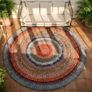 Antique Round Braided American USA Geometric Medallion Flat Weave Rug (SKU 25825) - styled overhead view