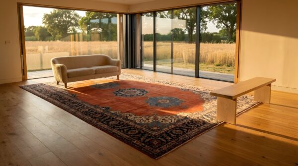Rustic anchor open field medallion design antique large coral persian bidjar rug 9 Rustic anchor open field medallion design antique large coral persian bidjar rug (sku 25585) - room view