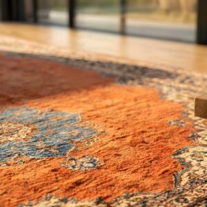 Rustic Anchor Open Field Medallion Design Antique Large Coral Persian Bidjar Rug (SKU 25585) - in-room detail