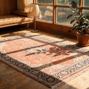 Rustic Classic Floral Medallion Coral Antique Fine Weave Persian Tabriz Rug (SKU 22907) - room view