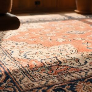 Rustic Classic Floral Medallion Coral Antique Fine Weave Persian Tabriz Rug (SKU 22907) - in-room detail