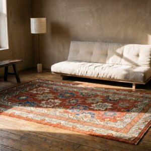 Rustic Antique Coral Caucasian Tribal Floral Pattern Seychour Rug (SKU 17880) - room view