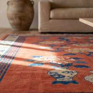 Rustic Coral Antique Chinese Kansu Hallway Runner Rug (SKU 21569) - in-room detail