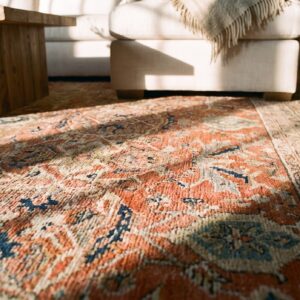 Rustic Coral Field Green Border Antique Room Size Wool Pile Persian Sultanabad Rug (SKU 24833) - in-room detail
