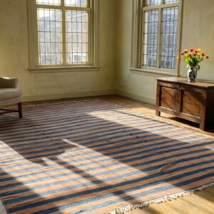 Rustic Antique Geometric Stripes Room Size Indian Cotton Dhurrie Rug (SKU 24158) - room view