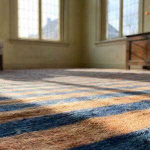 Rustic Antique Geometric Stripes Room Size Indian Cotton Dhurrie Rug (SKU 24158) - in-room detail