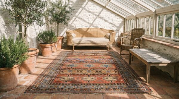 Antique rustic geometric tribal caucasian late 19th century square shirvan rug (sku 18605) - room view