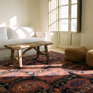 Rustic Large Scale Tribal Paisley Antique Geometric People and Animals Persian Afshar Rug (SKU 19034) - room view