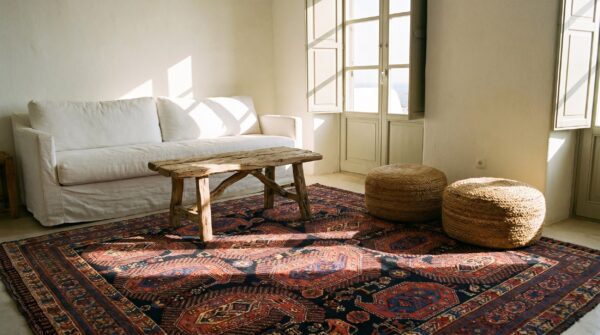 Rustic large scale tribal paisley antique geometric people and animals persian afshar rug 9 Rustic large scale tribal paisley antique geometric people and animals persian afshar rug (sku 19034) - room view
