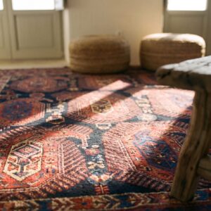 Rustic Large Scale Tribal Paisley Antique Geometric People and Animals Persian Afshar Rug (SKU 19034) - in-room detail