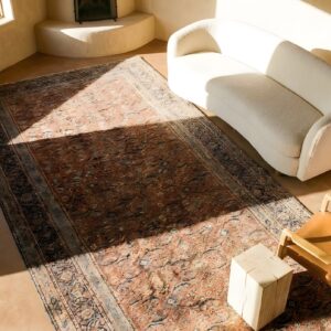 Rustic Antique Long and Narrow Oversized Coral Persian Bidjar Carpet (SKU 25024) - styled overhead view