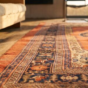 Antique Rustic Open Field Tribal Anchor Medallion Persian Bidjar Coral Rug (SKU 21246) - in-room detail