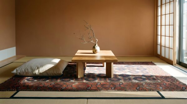 Rustic oxidized tribal design small antique persian baluch scatter rug 6 Rustic oxidized tribal design small antique persian baluch scatter rug (sku 25436) - room view