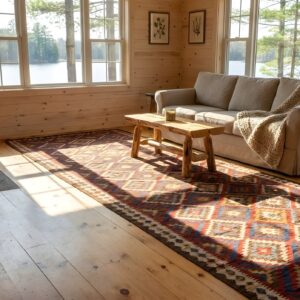 Antique Rustic Red Color Allover Geometric Native American Navajo Flat Weave Rug (SKU 23972) - in-room detail