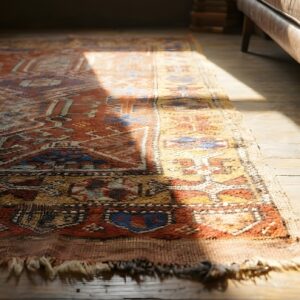 Rustic Antique Red Small Scatter Size Wool Pile Tribal Geometric Turkish Yastik Rug (SKU 22767) - in-room detail